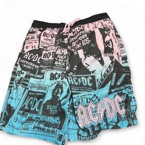 AC/DC Graphic Men's Swim Shorts - Pink and Blue XL